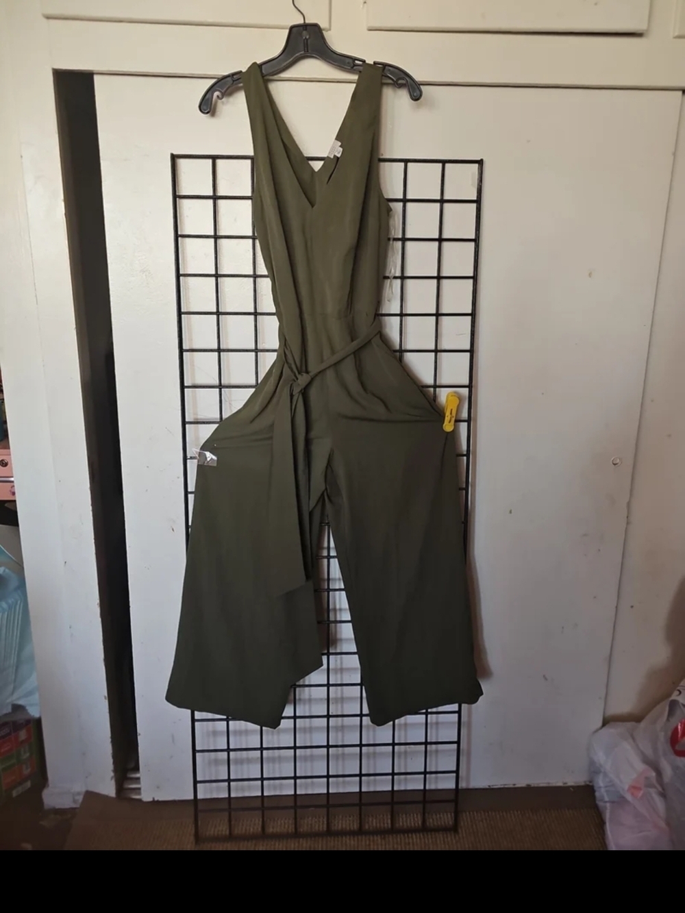 a new day Olive V-Neck Wide-Leg Jumpsuit with Self Tie